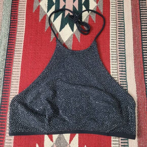 Ermanno Scervino Crystal Embellished Bikini Top Sz 32 XXS/XS Black Halter Design - Picture 1 of 7